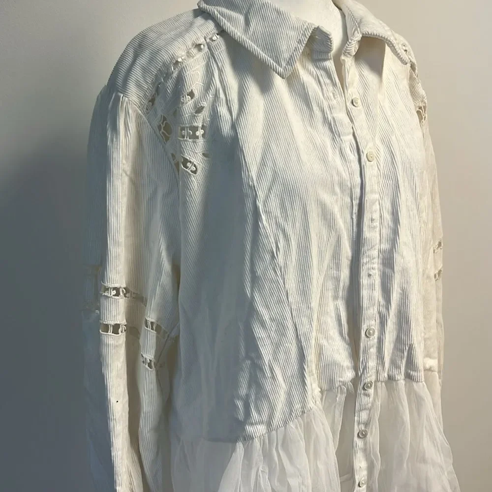 Free People Flower Bud Baby Maxi Top White L